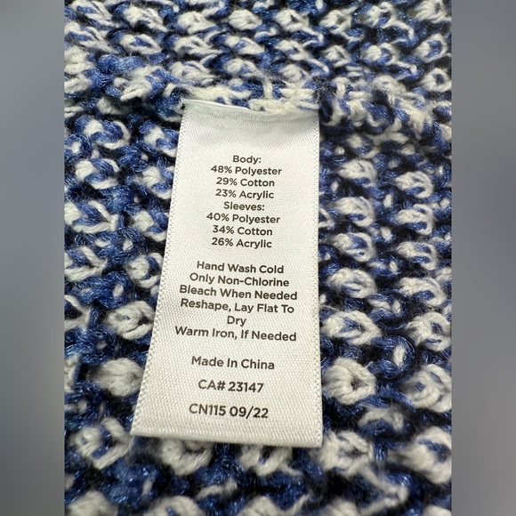 Talbots Mixed Knit Open Front Sweater Fringed Hem and Pockets Size Medium - Picture 8 of 10